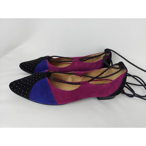 Mark. Women's Colorblock Colorful Pointed Toe Lace Up Suede Flats Swiftie Size 8 - Picture 1 of 9
